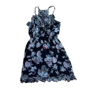 Scooter Brown Girls Floral Ruffled Sweetheart Neck A-Line Flowy Dress M 10/12